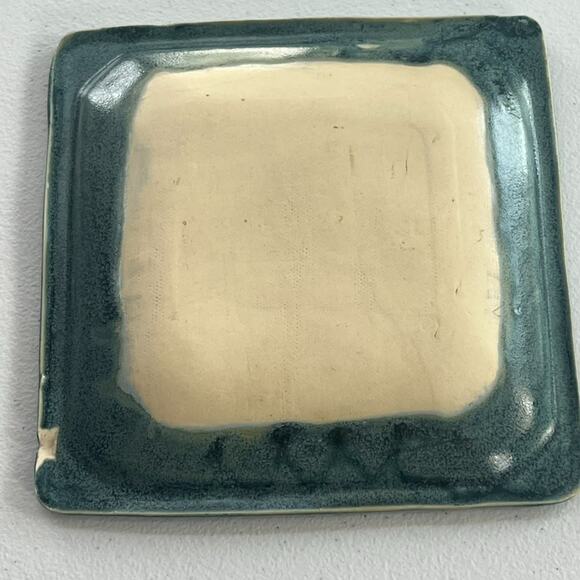 Art Studio Pottery Trinket Dish Tray Jewelry Table Dish Green Glazed Speckled - Picture 7 of 9